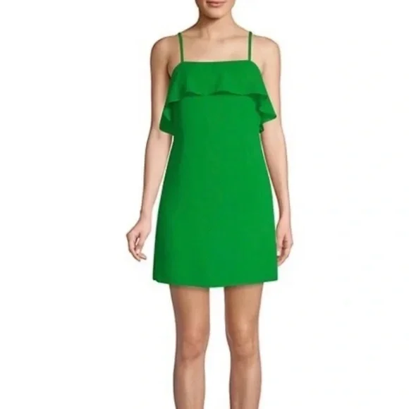 Alice + Olivia Etta Ruffle Mini Dress in Kelly Green - Picture 1 of 9
